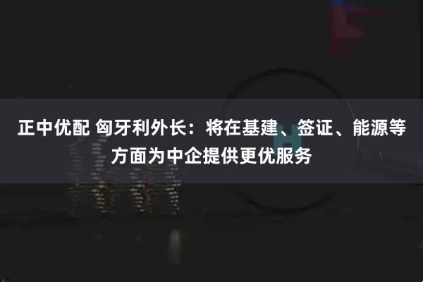 正中优配 匈牙利外长：将在基建、签证、能源等方面为中企提供更优服务